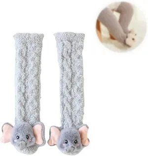 3D Baby Winter Fluffy Fuzzy Slipper Socks, Cute Animal Slipper Socks, Winter Warm Indoor Socks for Boys & Girls (Grey Elephants)