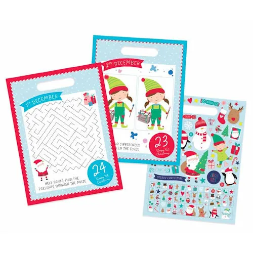 A4 Christmas Countdown Activity Pack - Fun Holiday Crafts Kids Drawing Puzzles Stickers