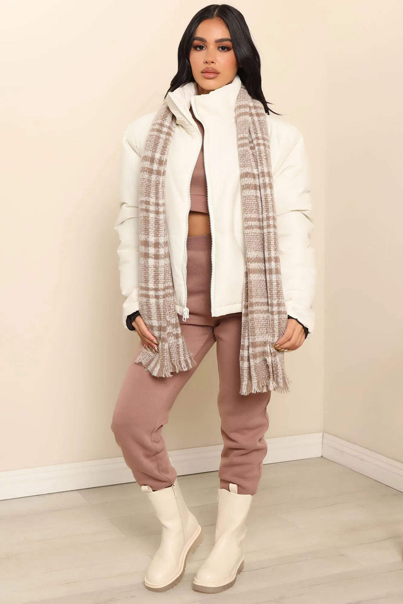 Autumn Stroll Plaid Scarf - Beige