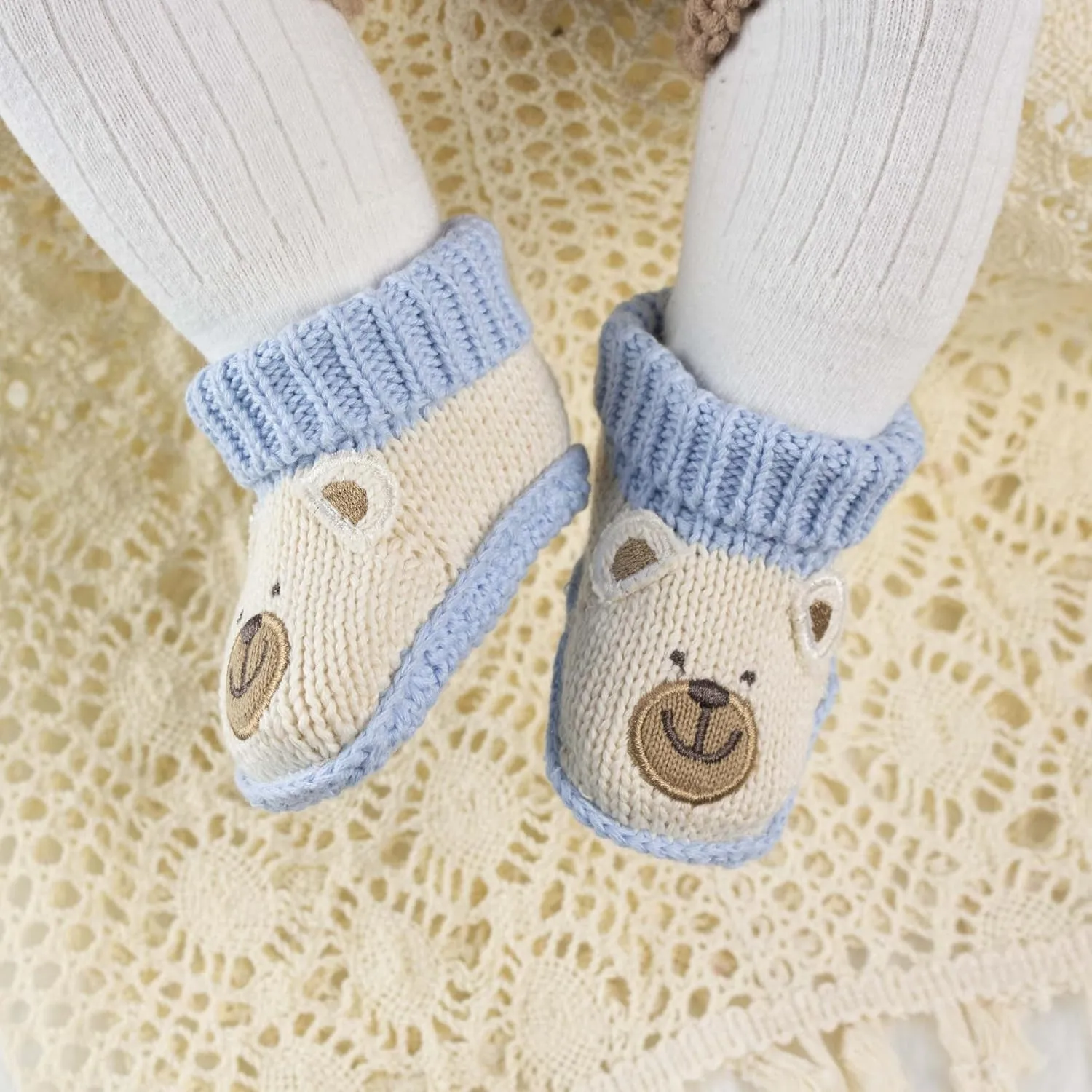Baby Booties Newborn Infant Hand Crochet Knit Cotton Shoes Booties First Walking Slippers Indoor House Shoes for Baby 2 Pairs