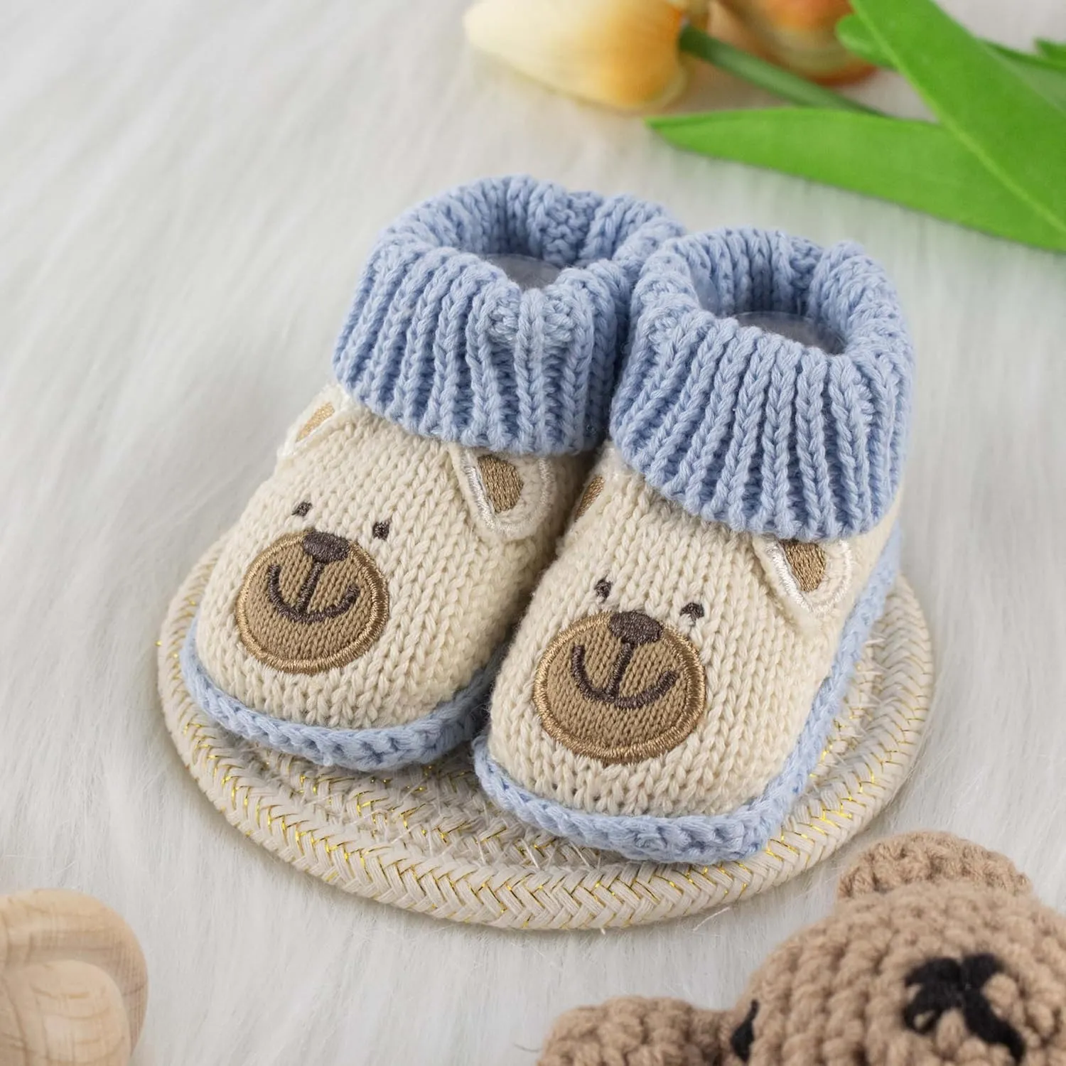 Baby Booties Newborn Infant Hand Crochet Knit Cotton Shoes Booties First Walking Slippers Indoor House Shoes for Baby 2 Pairs