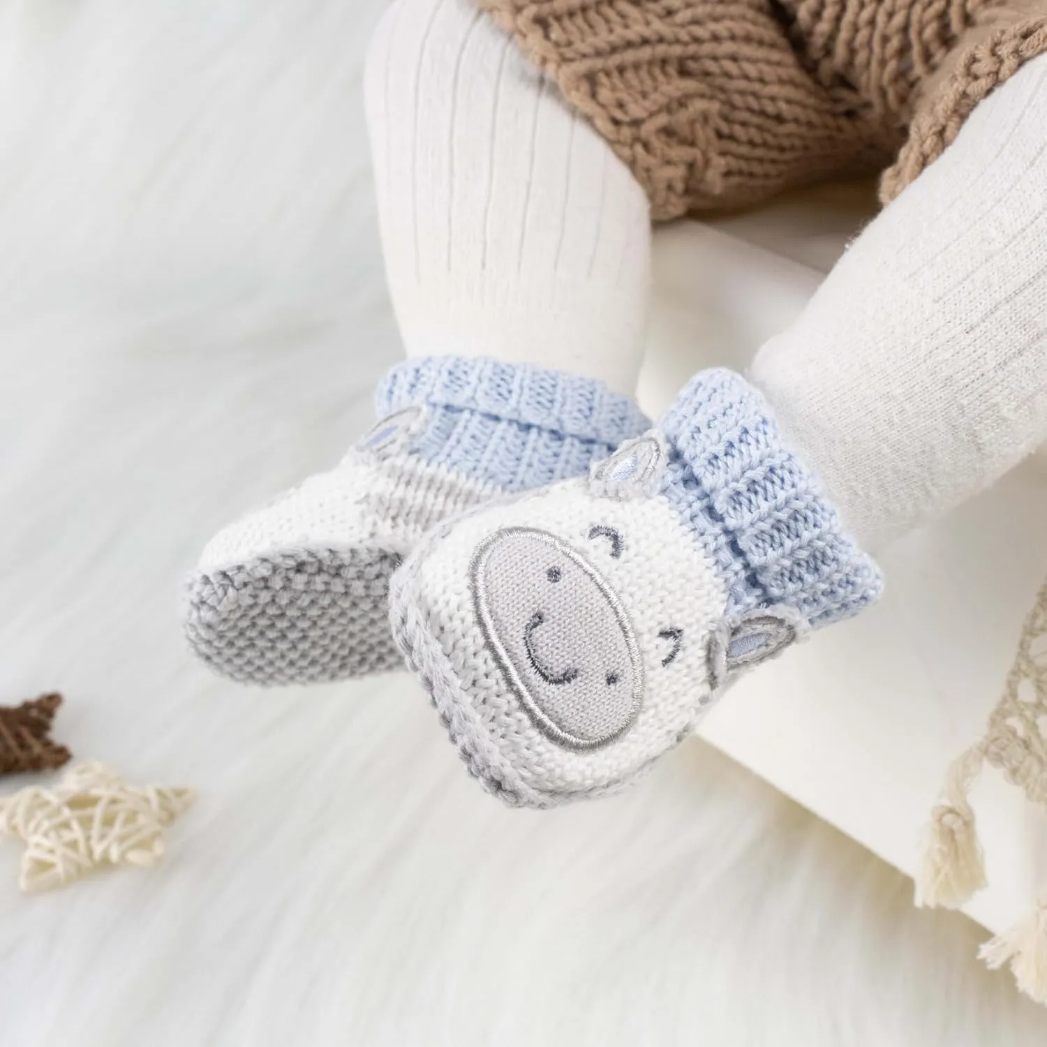 Baby Booties Newborn Infant Hand Crochet Knit Cotton Shoes Booties First Walking Slippers Indoor House Shoes for Baby 2 Pairs