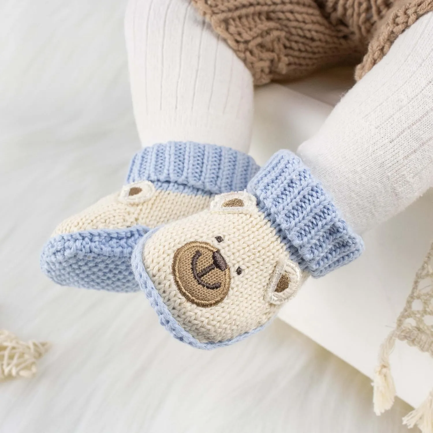 Baby Booties Newborn Infant Hand Crochet Knit Cotton Shoes Booties First Walking Slippers Indoor House Shoes for Baby 2 Pairs