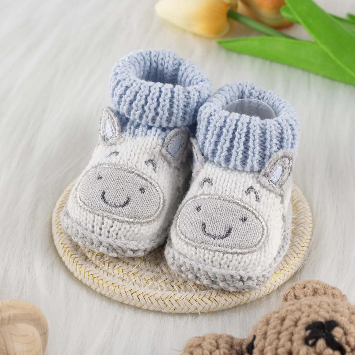 Baby Booties Newborn Infant Hand Crochet Knit Cotton Shoes Booties First Walking Slippers Indoor House Shoes for Baby 2 Pairs