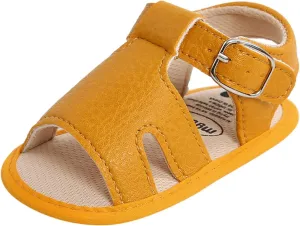 Baby Boy and Unisex Sandals Shoes for Infant/Toddlers First Walkers Anti-Slip Soft Sole Flat Shoes (Yellow, 0-6 Months)