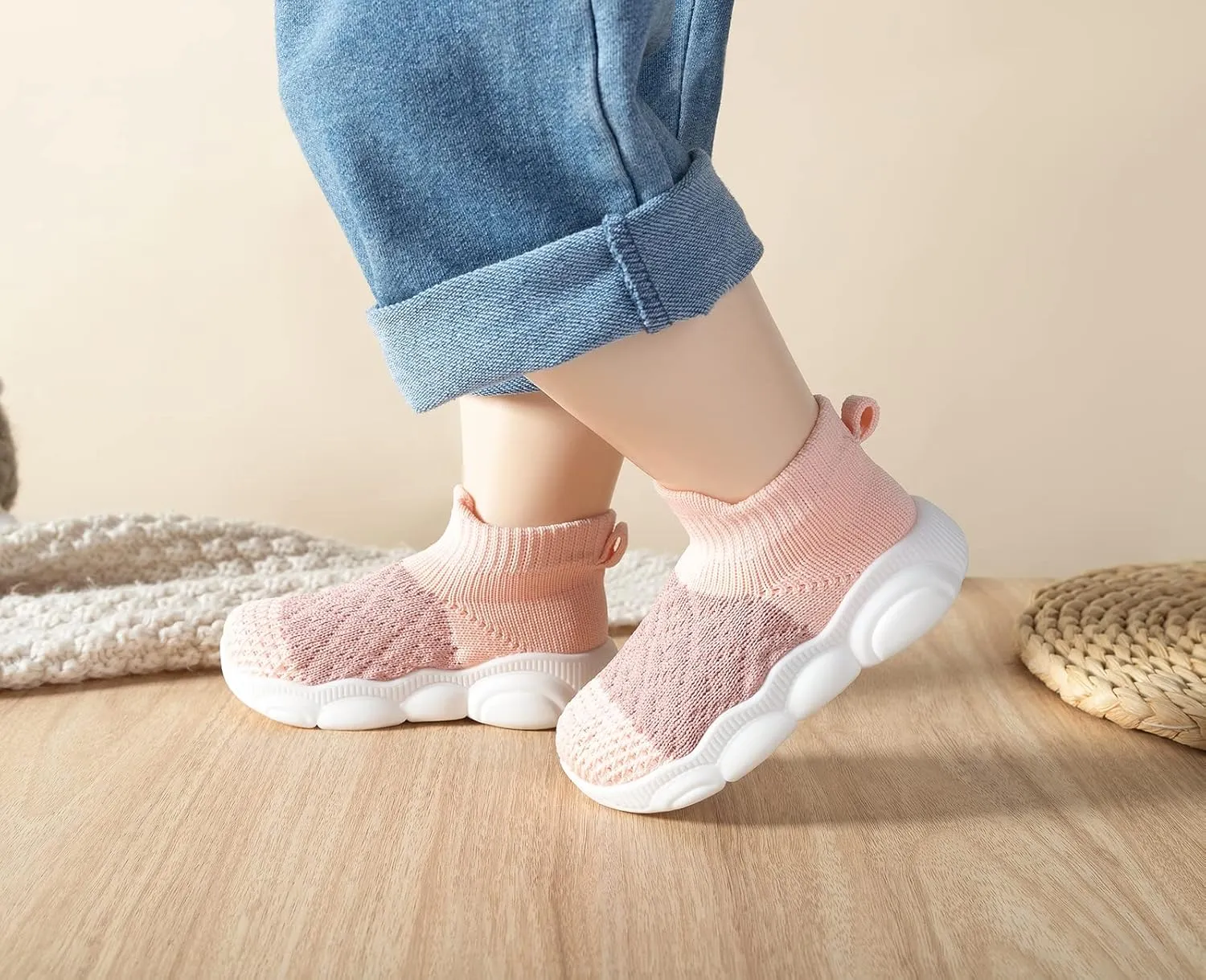 Baby Boy Girl Sneakers Toddler Infant First Walking Shoes Non-Skid Indoor Baby Sneakers Soft Sole Non Slip Cotton Mesh Breathable Lightweight Baby Shoes