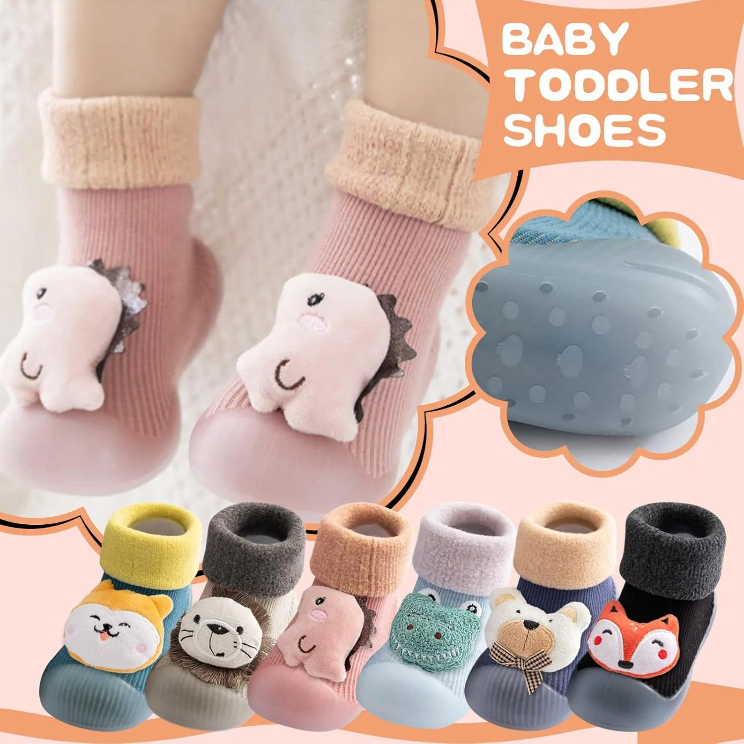 Baby Boy Girls Infant First-Walking Training Shoes Rubber Sole Non-?kid Slipper Floor Sneaker House Shoes Socks