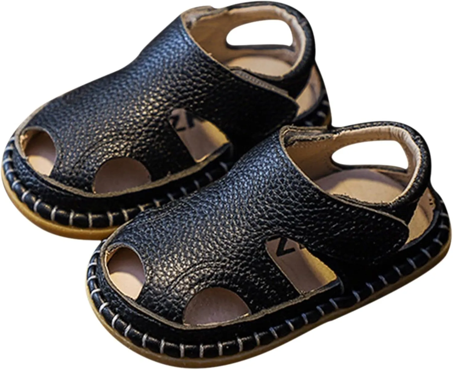 Baby Boys Girls Closed-Toe PU Leather Sandals Toddler Anti-Slip Rubber Sole First Walker Crib Solid Beach Shoes