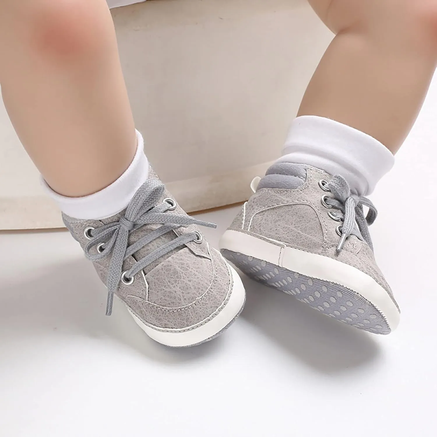 Baby Boys Girls High Top Sneakers Soft Soles Anti Slip Ankle Shoes Infant Toddler Flat Bottom First Walking Shoes