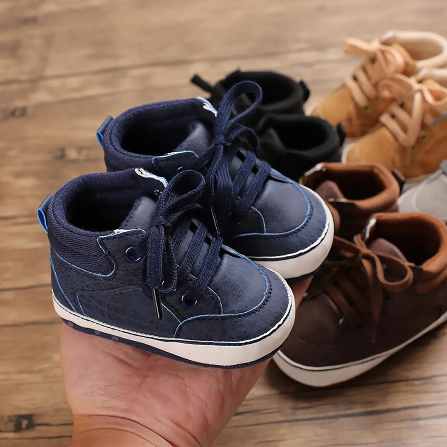 Baby Boys Girls High Top Sneakers Soft Soles Anti Slip Infant Ankle Shoes Toddler Prewalker First Walking Shoes