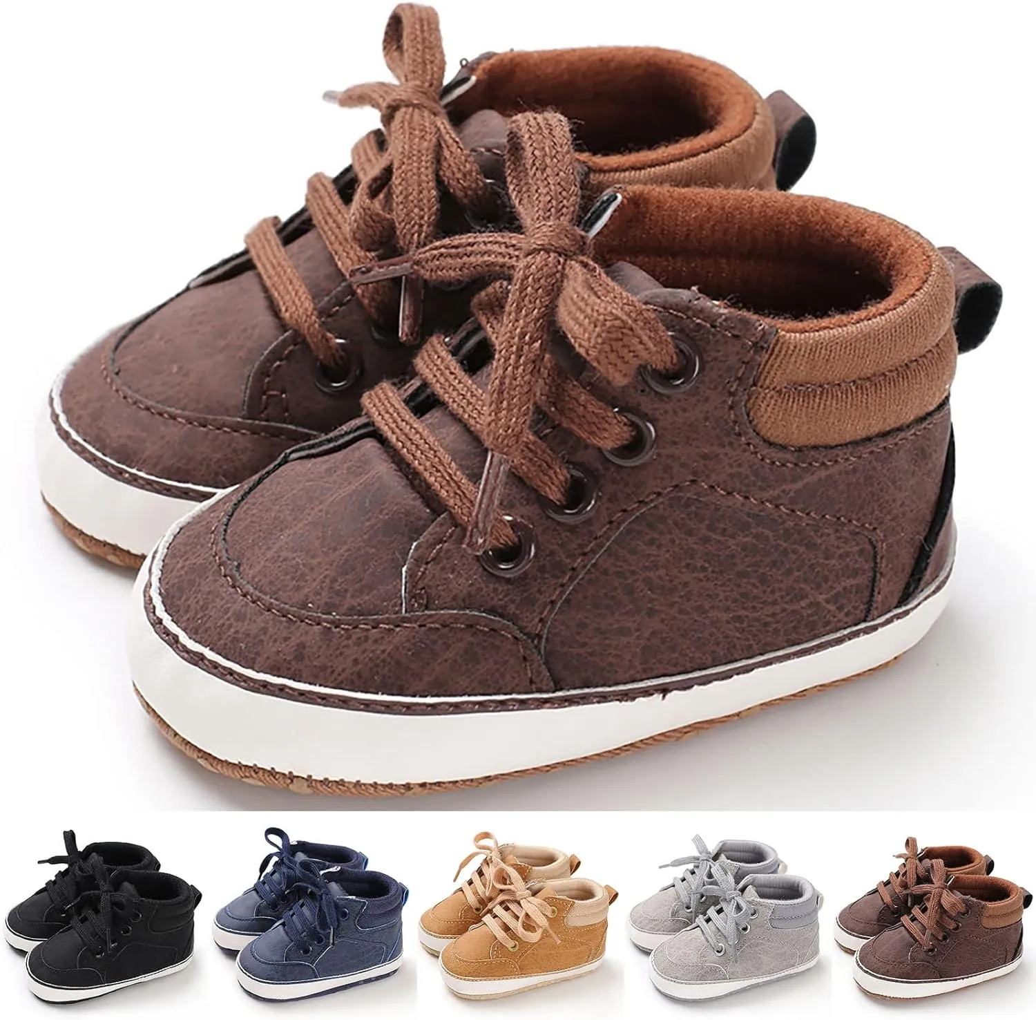 Baby Boys Girls High Top Sneakers Soft Soles Anti Slip Infant Ankle Shoes Toddler Prewalker First Walking Shoes