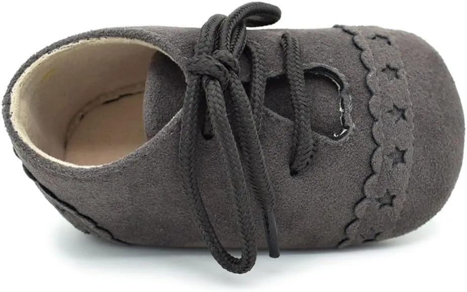 Baby Boys Girls Lace Up Suede Boots Sneakers Soft Rubber Sole Infant Newborn Oxford Anti-Slip Toddler Dress Shoes