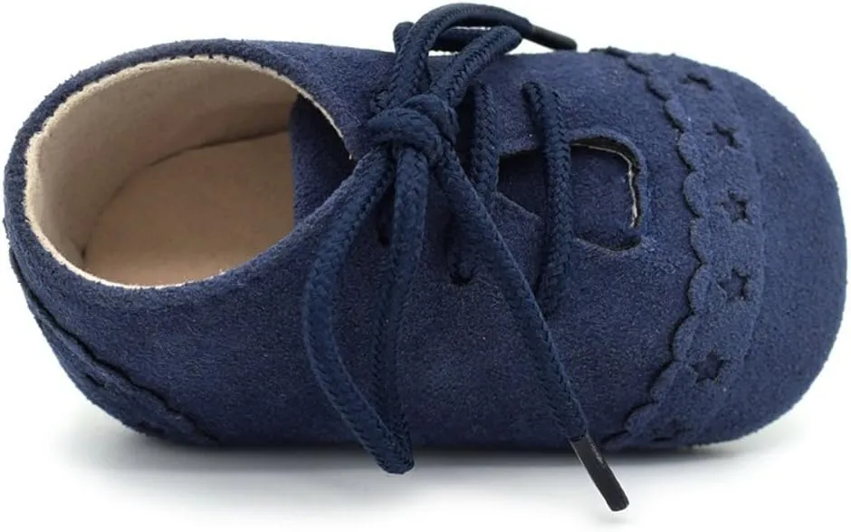 Baby Boys Girls Lace Up Suede Boots Sneakers Soft Rubber Sole Infant Newborn Oxford Anti-Slip Toddler Dress Shoes