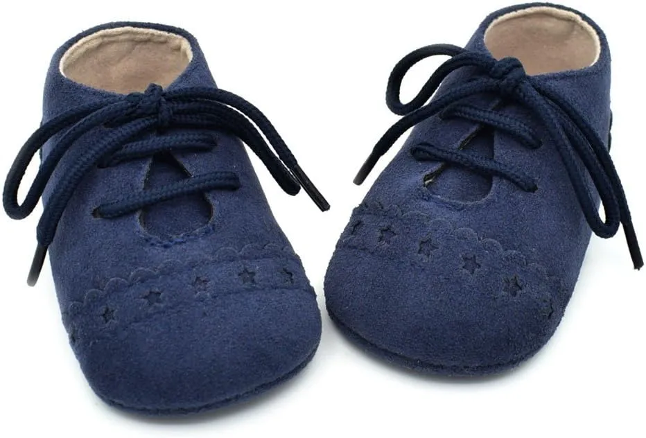 Baby Boys Girls Lace Up Suede Boots Sneakers Soft Rubber Sole Infant Newborn Oxford Anti-Slip Toddler Dress Shoes