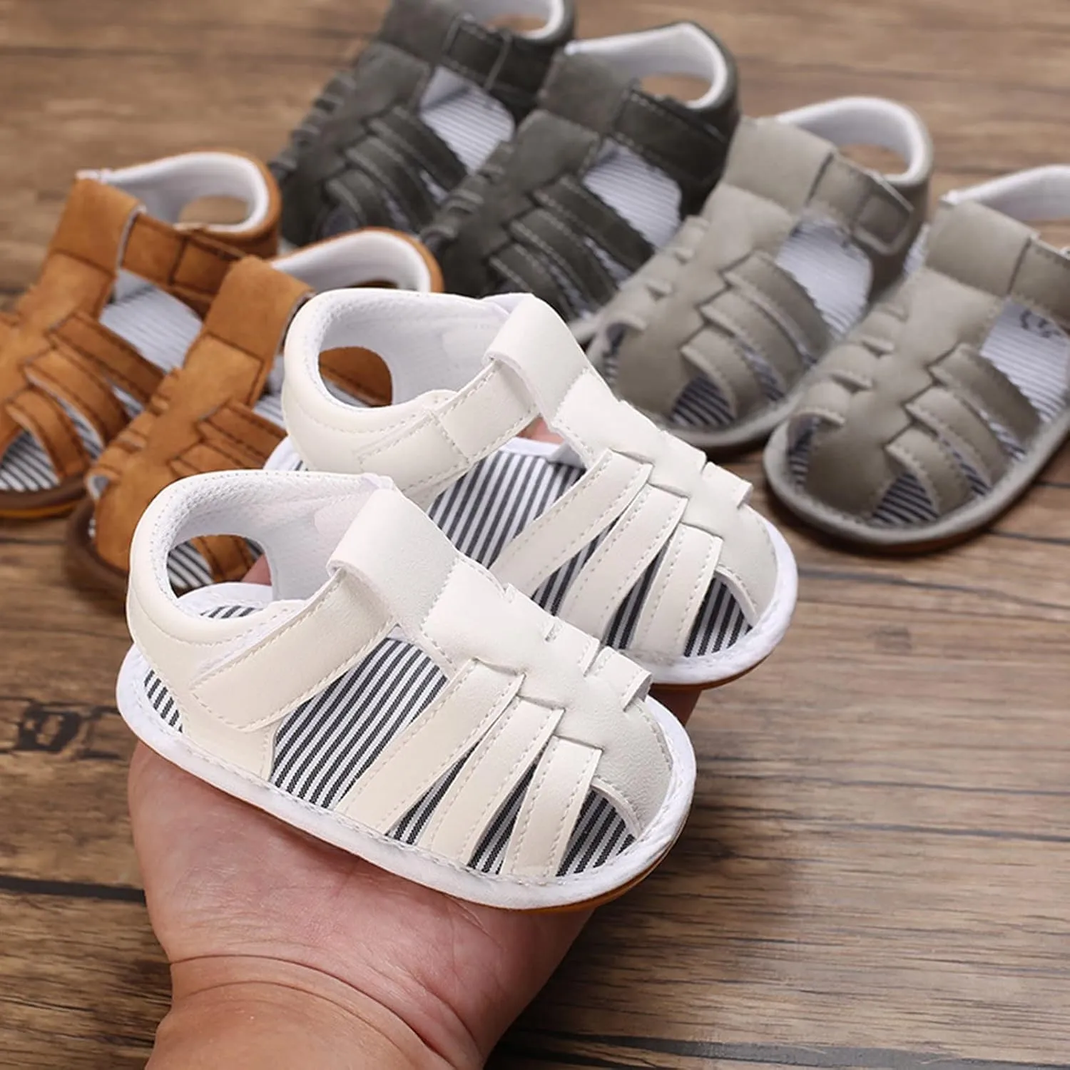 Baby Boys Girls Sandals Closed-Toe Infant Soft Rubber Sole Outdoor Shoes For First Walkers No Slip Rome Shoes
