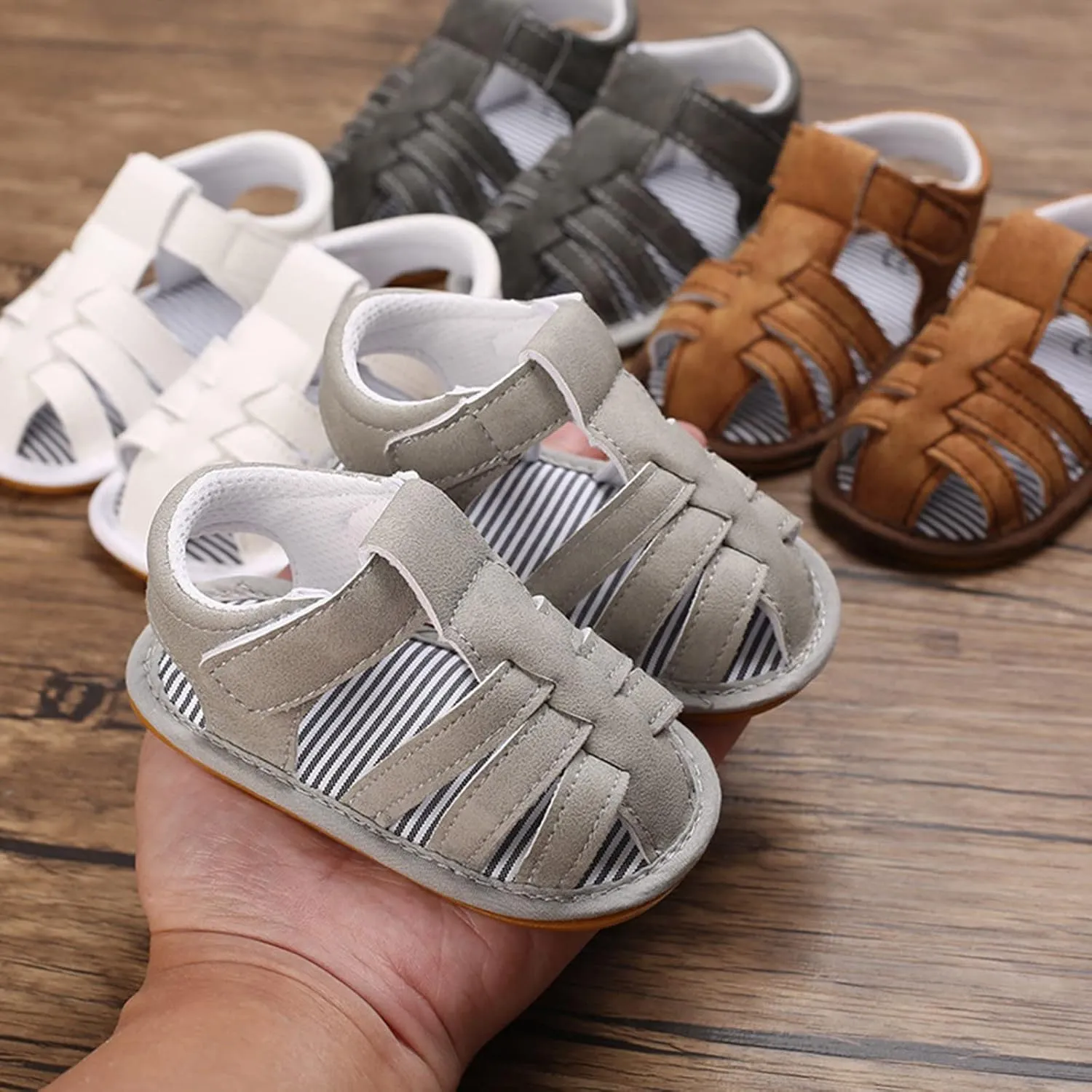 Baby Boys Girls Sandals Closed-Toe Infant Soft Rubber Sole Outdoor Shoes For First Walkers No Slip Rome Shoes