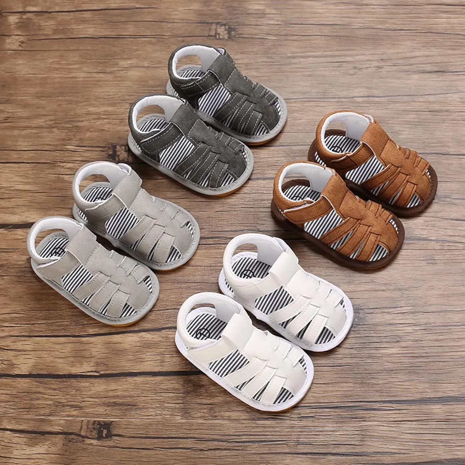 Baby Boys Girls Sandals Closed-Toe Infant Soft Rubber Sole Outdoor Shoes For First Walkers No Slip Rome Shoes