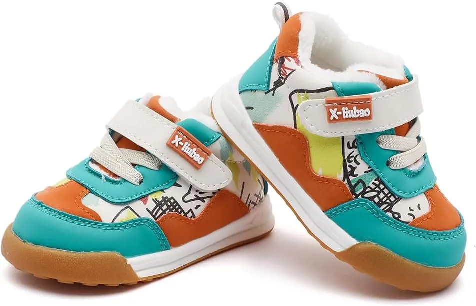 Baby Boys Girls Shoes for Toddler 1-3 Years Warm Sneakers with Plush Faux Fur Lining Soft Rubber Sole Non-Slip Outdoor Boots