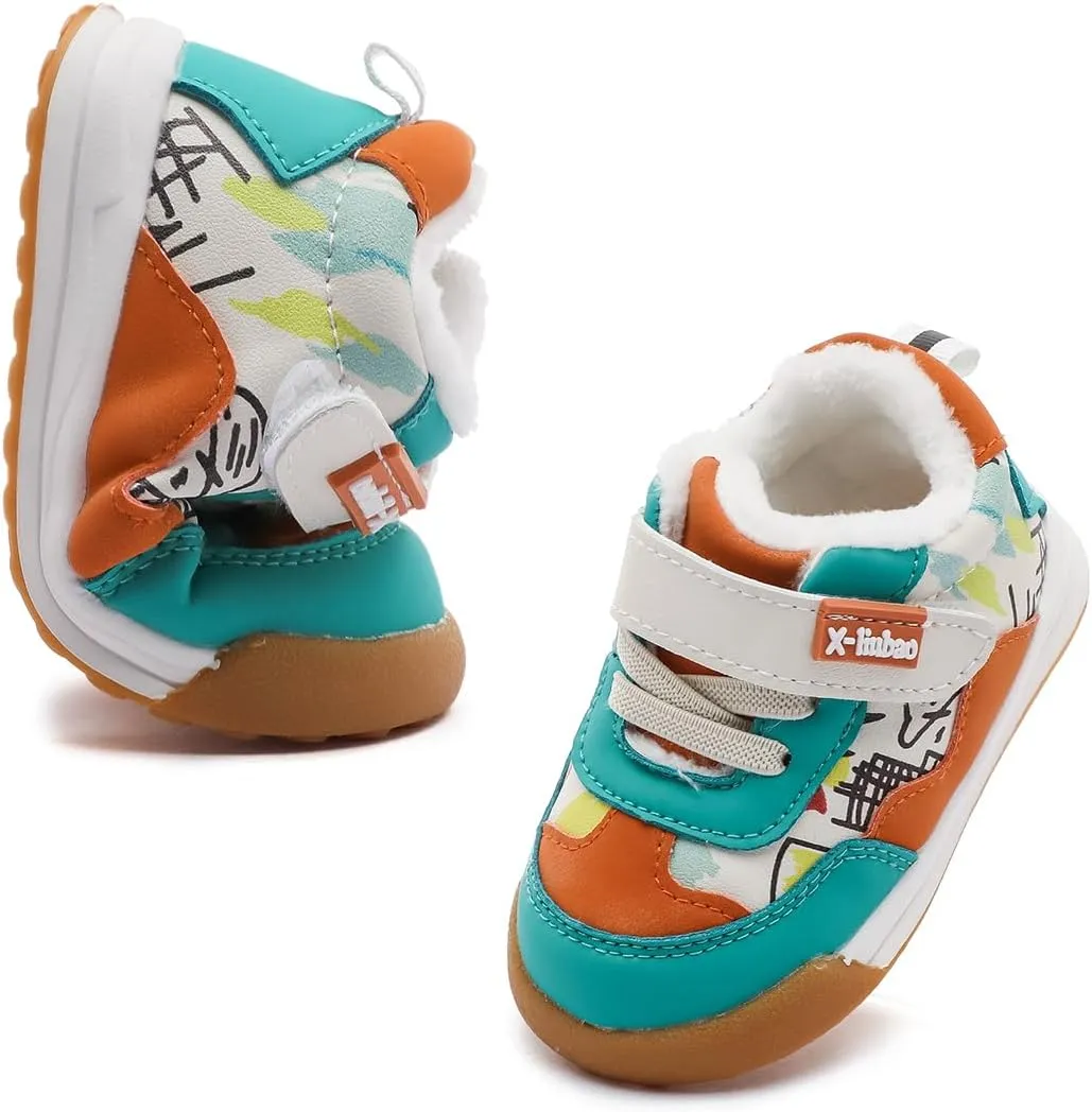 Baby Boys Girls Shoes for Toddler 1-3 Years Warm Sneakers with Plush Faux Fur Lining Soft Rubber Sole Non-Slip Outdoor Boots