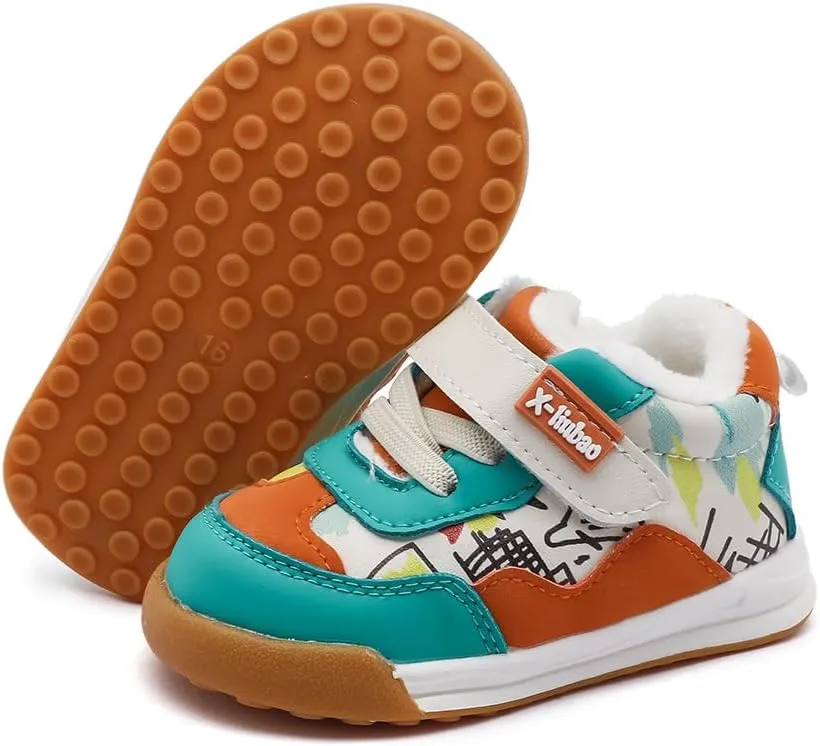 Baby Boys Girls Shoes for Toddler 1-3 Years Warm Sneakers with Plush Faux Fur Lining Soft Rubber Sole Non-Slip Outdoor Boots