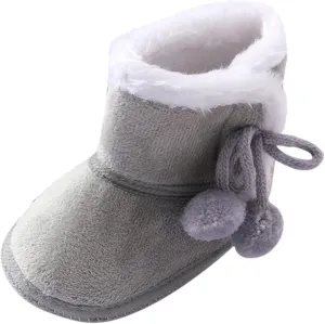 Baby Boys Girls Snow Boots Fur Lined Non Slip Soft Sole Toddler First Walker Winter Warm Crib Shoes Waterproof