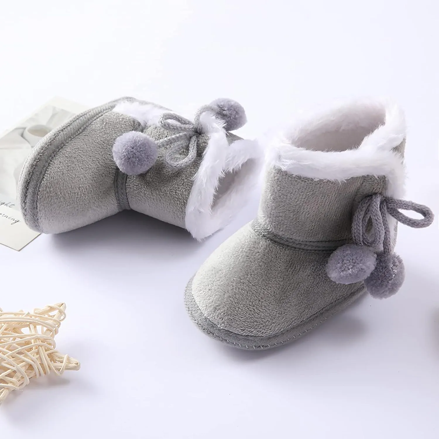 Baby Boys Girls Snow Boots Fur Lined Non Slip Soft Sole Toddler First Walker Winter Warm Crib Shoes Waterproof