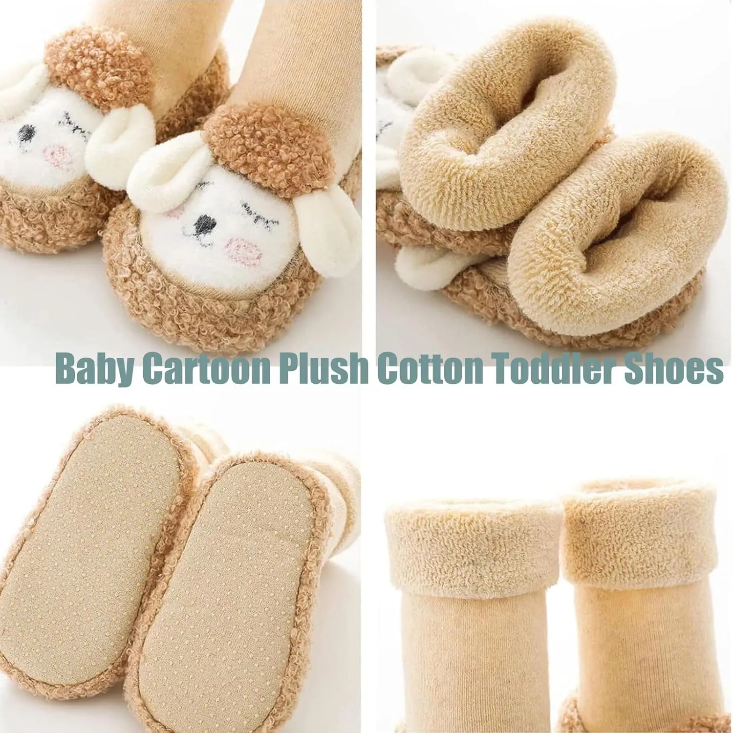 Baby Cartoon Plush Cotton Toddler Shoes,2025 Fall Winter Non Slip Baby Shoes,Baby Plush Cotton Toddler Shoes