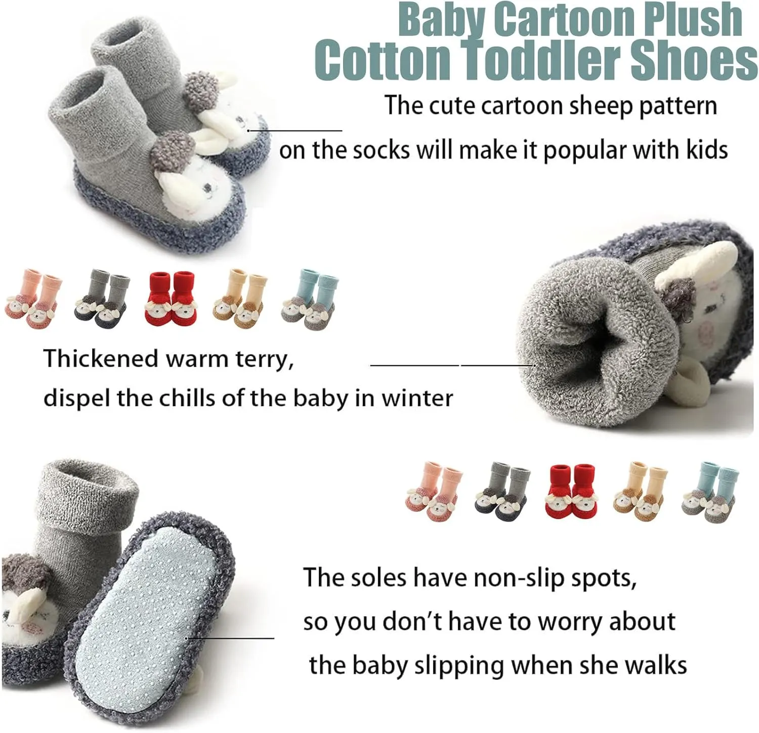 Baby Cartoon Plush Cotton Toddler Shoes,2025 Fall Winter Non Slip Baby Shoes,Baby Plush Cotton Toddler Shoes