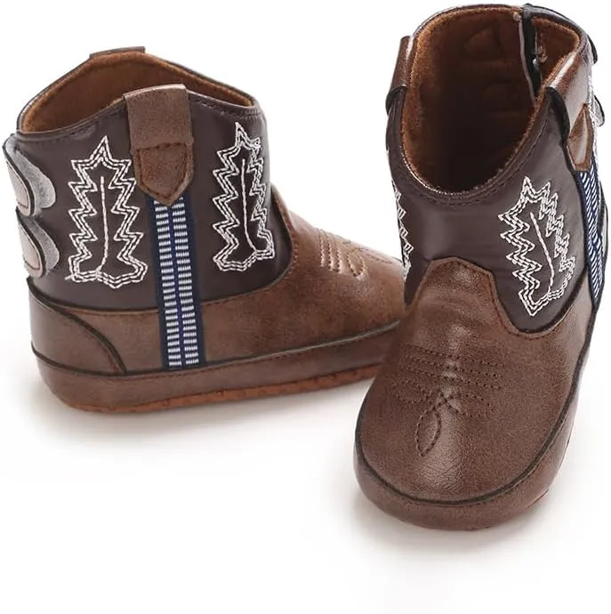 Baby Cowboy Boots Western Boots Toddler Cowboy Bootie Soft Sole Non-Slip Crib Shoes for Infant Boys Girls 0-18 Months