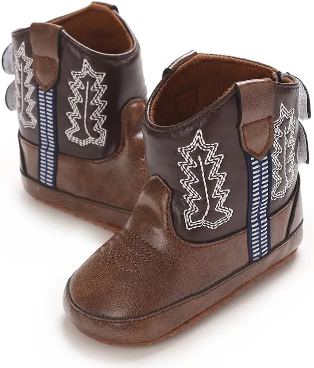 Baby Cowboy Boots Western Boots Toddler Cowboy Bootie Soft Sole Non-Slip Crib Shoes for Infant Boys Girls 0-18 Months