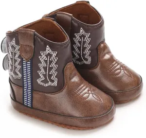 Baby Cowboy Boots Western Boots Toddler Cowboy Bootie Soft Sole Non-Slip Crib Shoes for Infant Boys Girls 0-18 Months