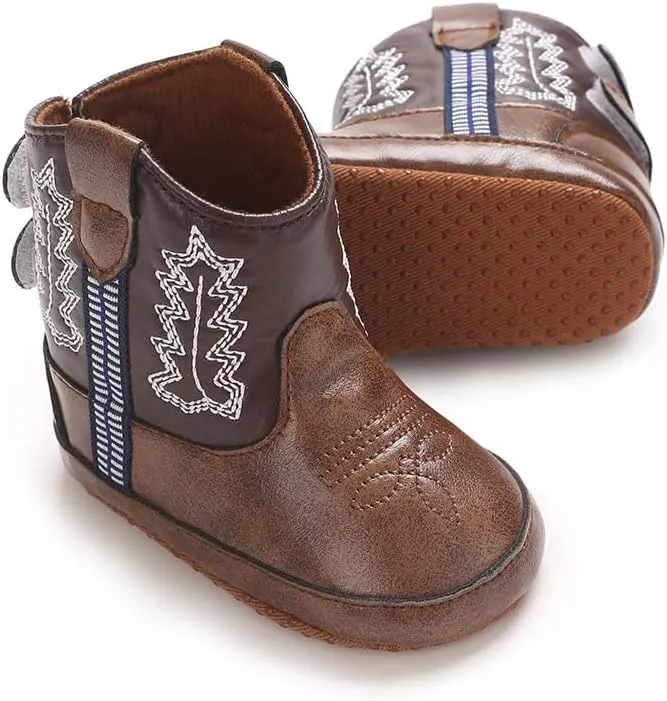 Baby Cowboy Boots Western Boots Toddler Cowboy Bootie Soft Sole Non-Slip Crib Shoes for Infant Boys Girls 0-18 Months