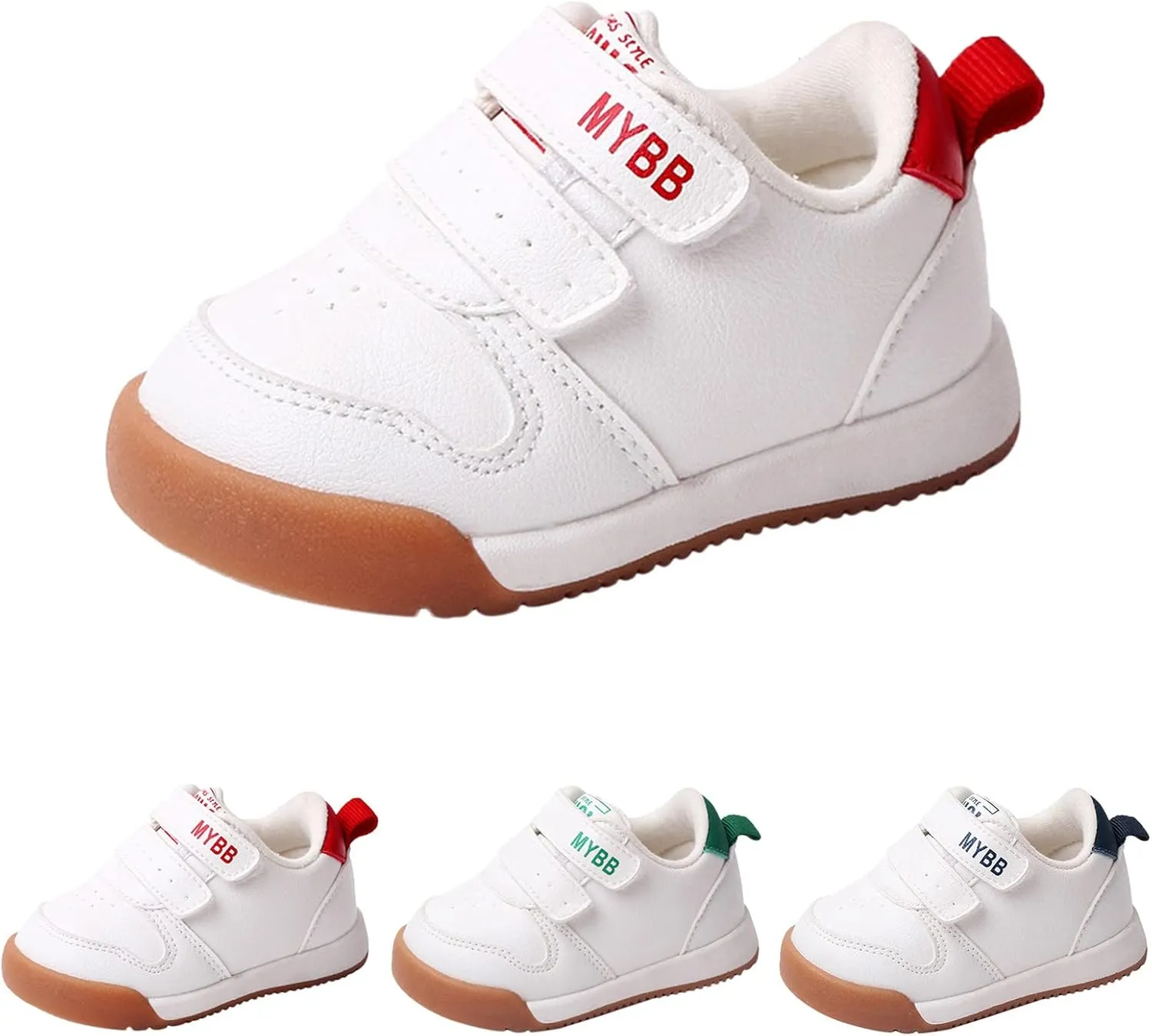 Baby Double Strap Sneakers, Casual Athletic Shoes for Girls Boys, Comfortable Fit Flat Bottom Non Slip Sport Shoes