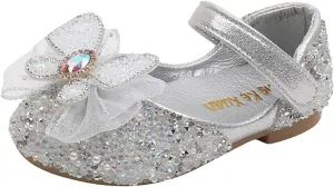Baby Girl Princess Mary Jane Dresses Shoes Sparkly Bowknot Shoes Non-Slip Soft Sole Shoes Round Toe Dress Shoes