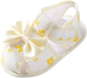 Baby Girls Boys Sandals Infant Toddler Shoes First Walking Shoes Bow Soft Sole Flat Shoes (Yellow, 12 Infant)