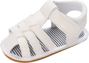 Baby Girls Boys Sandals Infant Toddler Shoes Newborn First Walkers Crib Shoes Soft Sole Flat Shoes (White, 6 Toddler)