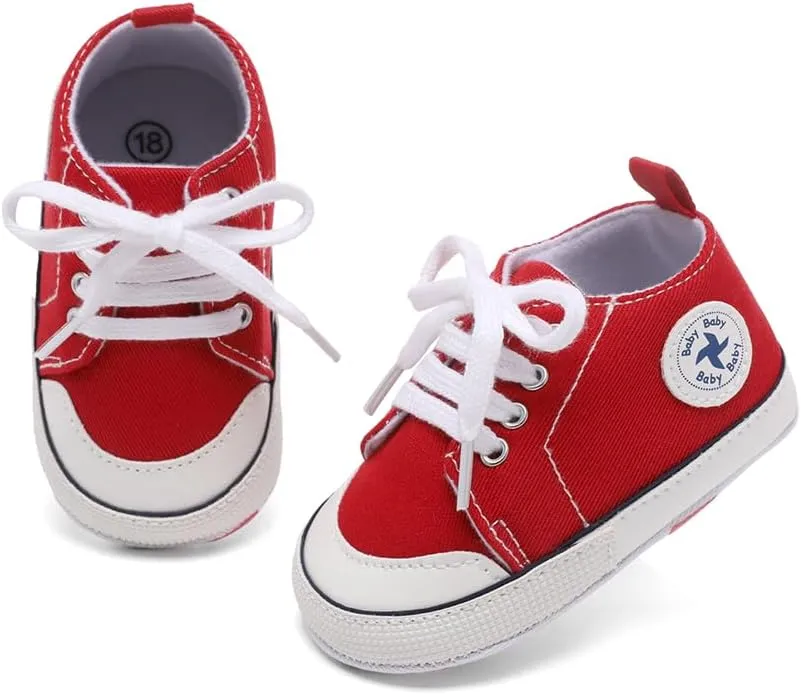 Baby Girls Boys Shoes Soft Anti-Slip Sole Newborn First Walkers High Top Canvas Denim Unisex Infant Sneaker