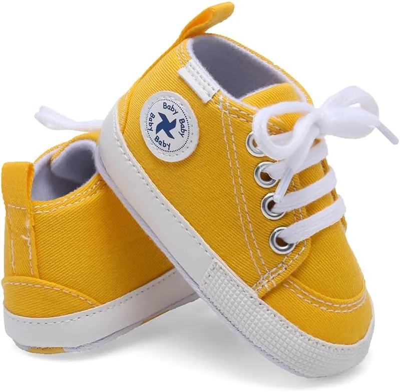 Baby Girls Boys Shoes Soft Anti-Slip Sole Newborn First Walkers High Top Canvas Denim Unisex Infant Sneaker