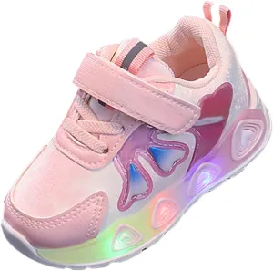 Baby Girls Cute artoon Light Up Sneaker Toddler Open Toe Led Soft Sole Sport Shoes Infant First Walking Non Slip Shoes