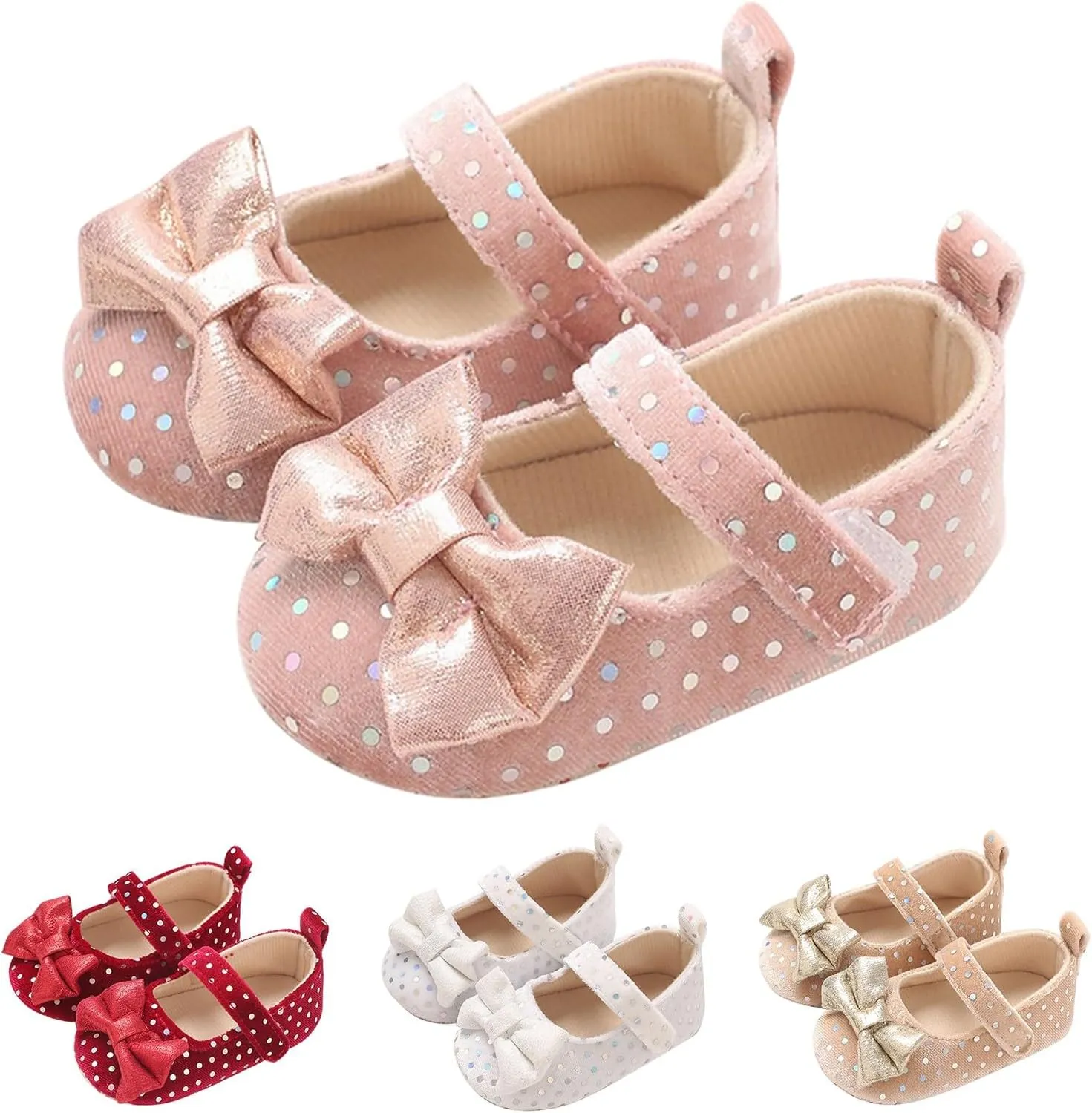 Baby Girls Mary Jane Flat Infant Non Slip First Walking Soft Sole Shoes Wedding Dress Shoes