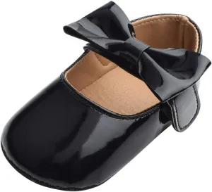 Baby Girls Mary Jane Flat Shoes with Bownot Non Slip Soft Sole PU Leather Newborn Infant Toddler Dress Shoes