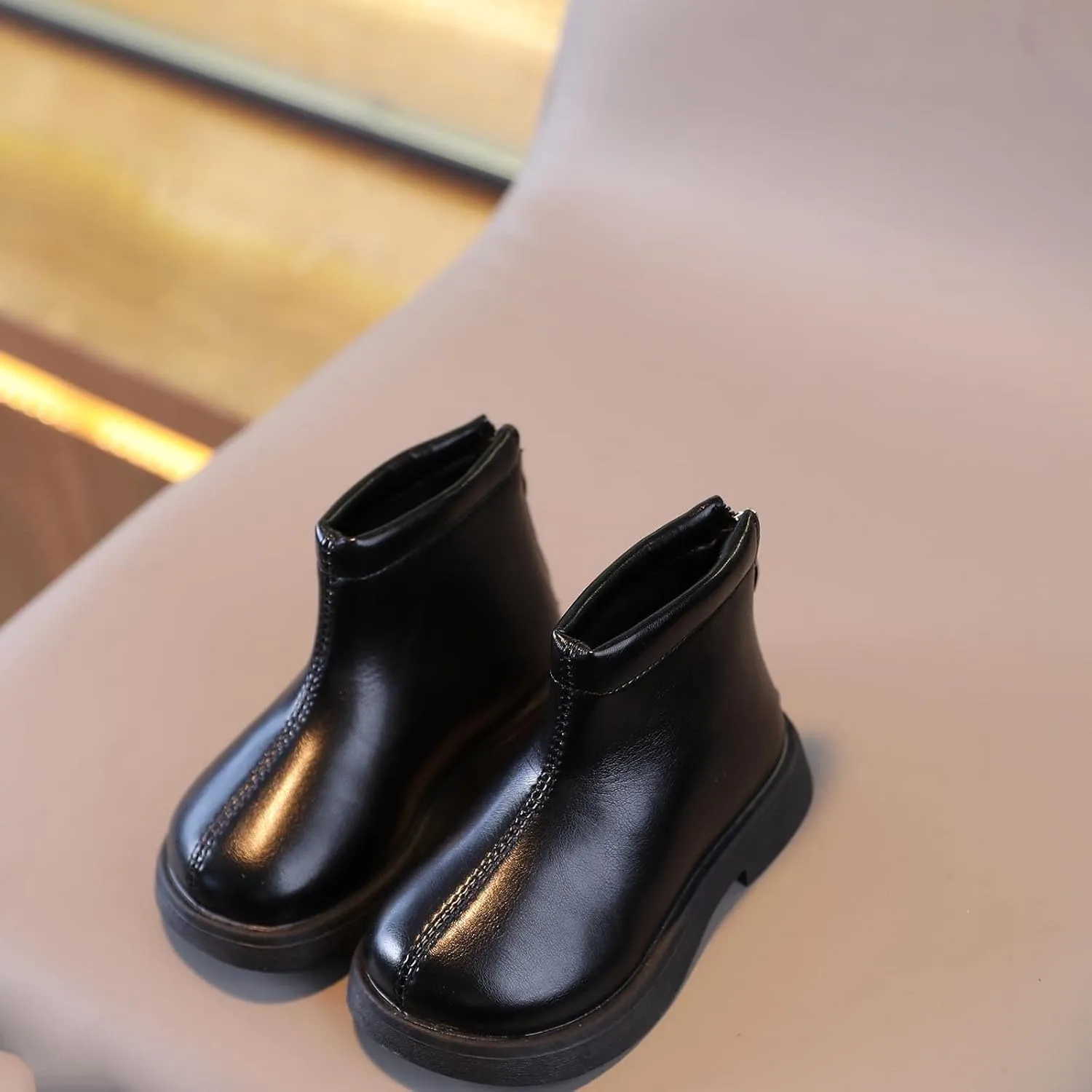 Baby Girls Side Zipper Ankle Boots Thick Sole Non Slip Plush Warm Boots Fuzzy Boots Water Proof Boots Toddler Shoes