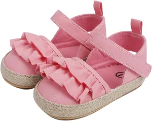 Baby Infant Boy Girl Sandals Shoes First Walkers Prewalkers Ruffles Non-Slip Soft Sole Prewalker (Pink, 12 Infant)