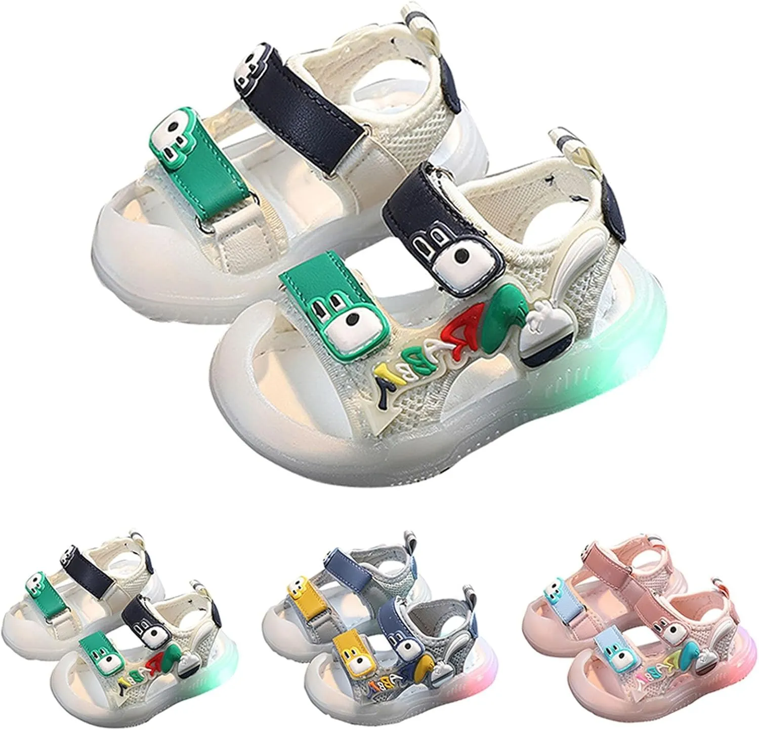 Baby Infant Boy Girl Sandals Summer Colorful Bright Light Shoes Athletic Non-Slip Soft Sole Sneaker (White, 5.5 Infant)