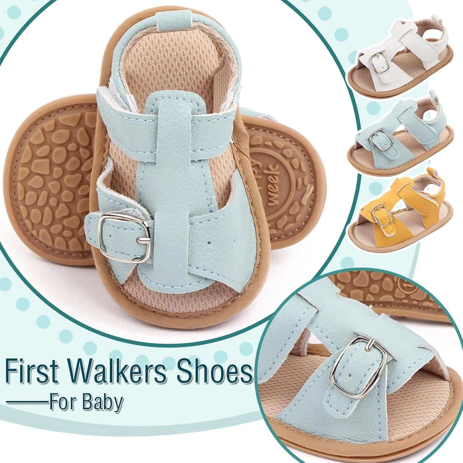 Baby Infant Shoes Boy Girl Sandals Hook & Loop Crib Shoes Soft Anti-Slip Sole Sneakers Summer Shoes (White, 5 Infant)