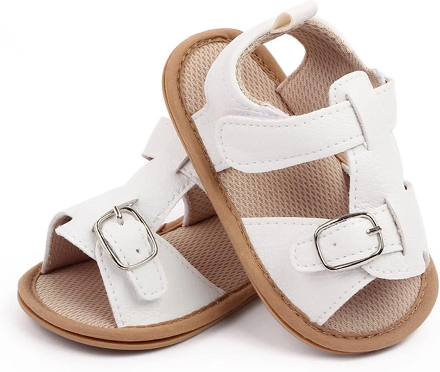 Baby Infant Shoes Boy Girl Sandals Hook & Loop Crib Shoes Soft Anti-Slip Sole Sneakers Summer Shoes (White, 5 Infant)