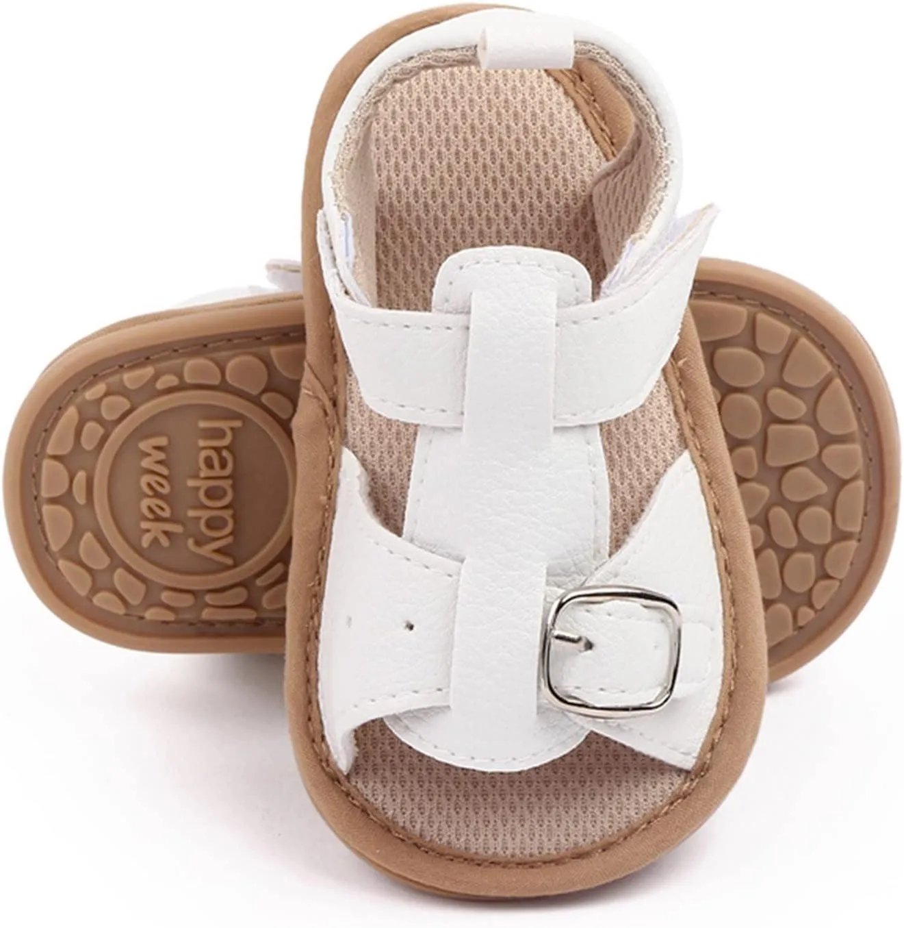 Baby Infant Shoes Boy Girl Sandals Hook & Loop Crib Shoes Soft Anti-Slip Sole Sneakers Summer Shoes (White, 5 Infant)