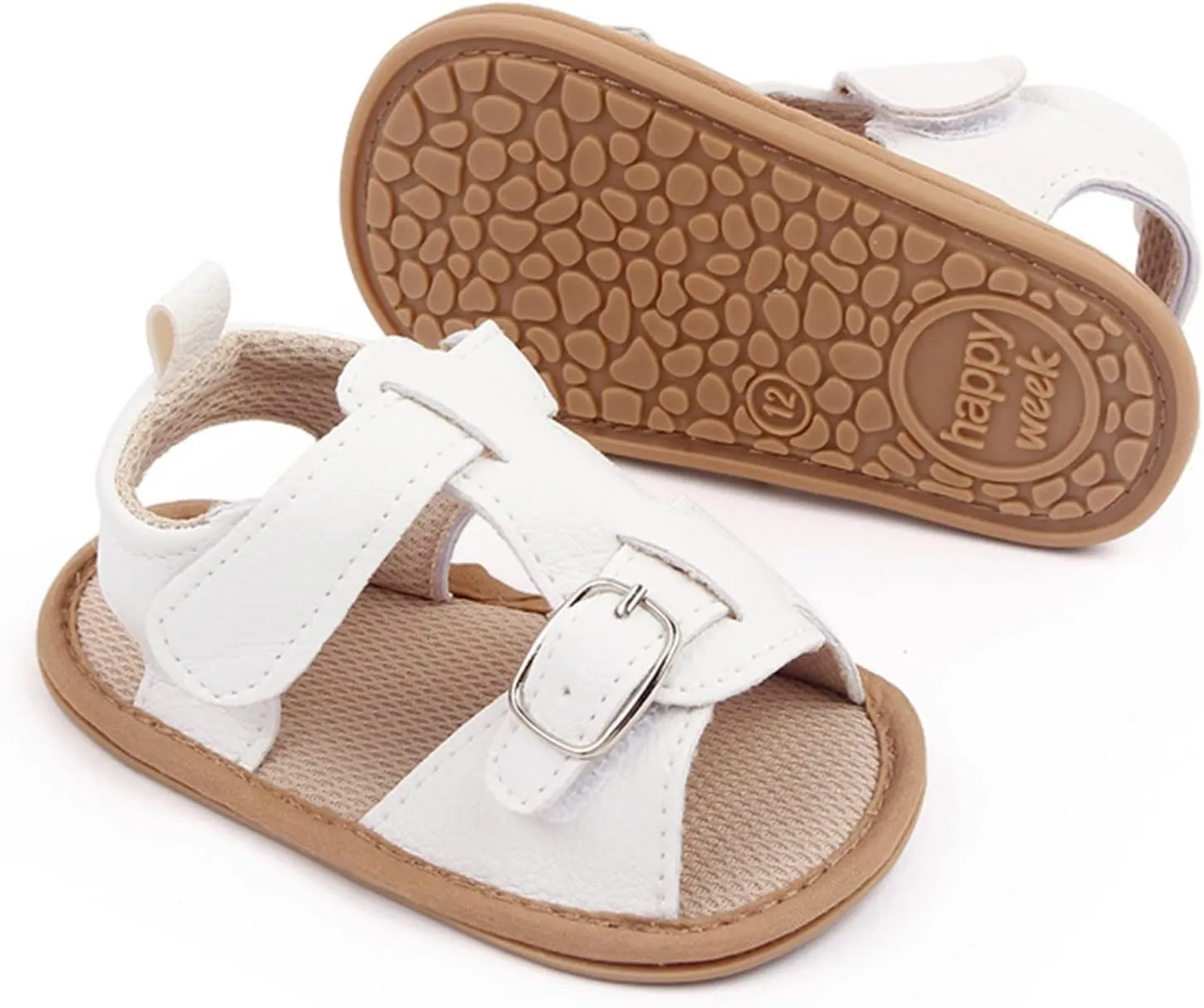 Baby Infant Shoes Boy Girl Sandals Hook & Loop Crib Shoes Soft Anti-Slip Sole Sneakers Summer Shoes (White, 5 Infant)