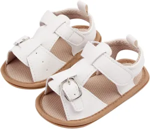 Baby Infant Shoes Boy Girl Sandals Hook & Loop Crib Shoes Soft Anti-Slip Sole Sneakers Summer Shoes (White, 5 Infant)