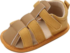 Baby Infant Shoes Boy Girl Sandals Hook Loop Crib Shoes Soft Sole Breathable Flat Shoes Comfortable (Yellow, 4 Infant)